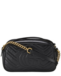 Gucci Gucci Black Leather Gg Marmont Crossbody Bag Small (Authentic Pre-Loved)