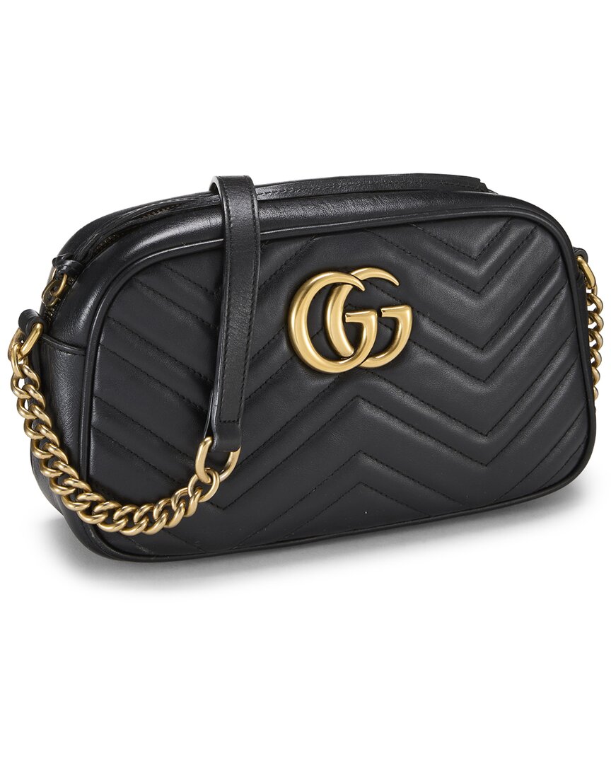 Gucci Gucci Black Leather Gg Marmont Crossbody Bag Small (Authentic Pre-Loved)