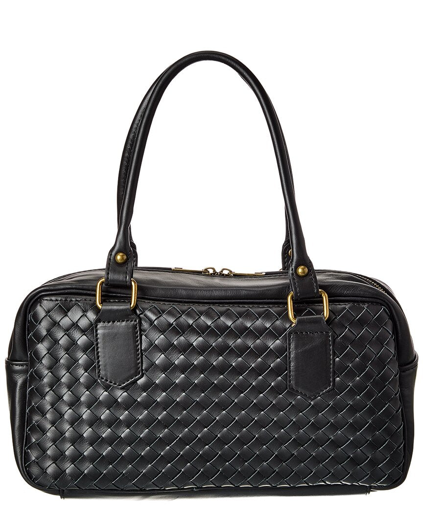 Persaman New York Chloe Woven Leather Shoulder Bag, Black