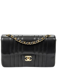 Chanel Chanel Black Quilted Vertical Lambskin Leather Vertical Stitch Single Flap
