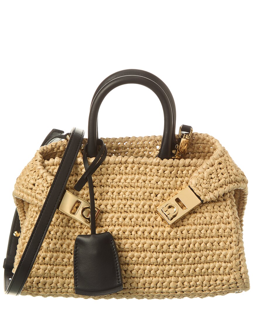 Ferragamo Ferragamo Hug Mini Leather-Trim Shoulder Bag, Beige