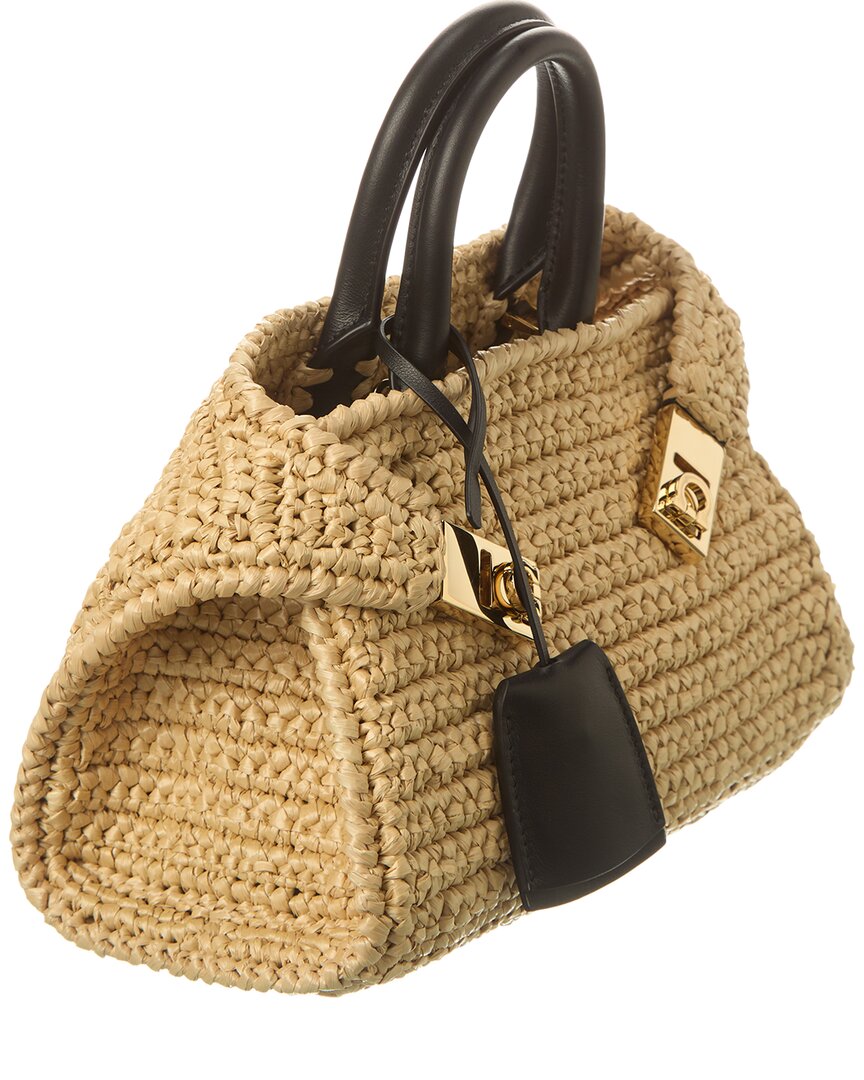 Ferragamo Ferragamo Hug Mini Leather-Trim Shoulder Bag, Beige