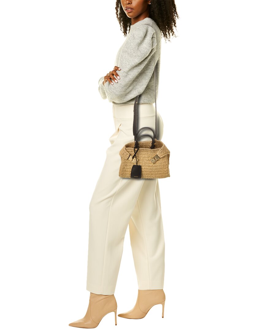 Ferragamo Ferragamo Hug Mini Leather-Trim Shoulder Bag, Beige