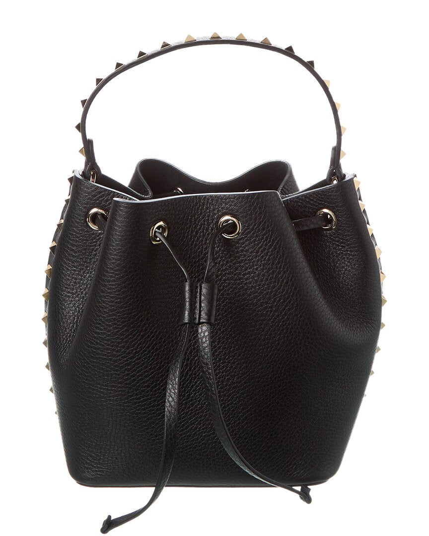 Valentino Rockstud Grainy Leather Bucket Bag (Authentic Pre-Owned) Black ONE SIZE