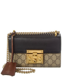 Gucci Beige Black Cuir Gg Supreme Monogram Calfskin Leather Small Padlock