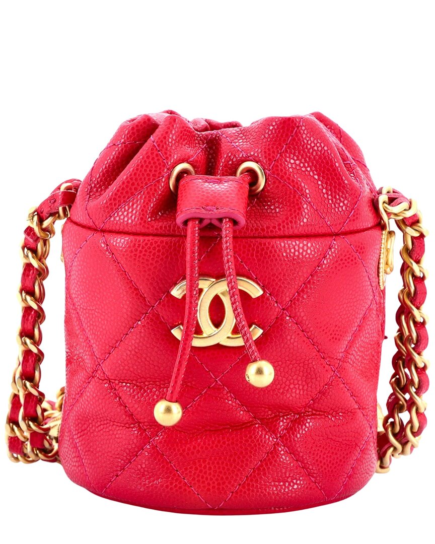 Chanel Chanel Pink Caviar Quilted Leather Twist Your Buttons Drawstring Bucket, Never