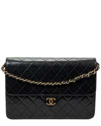 Chanel Chanel Black Quilted Lambskin Leather Vintage Push Lock Straight Flap (Authentic
