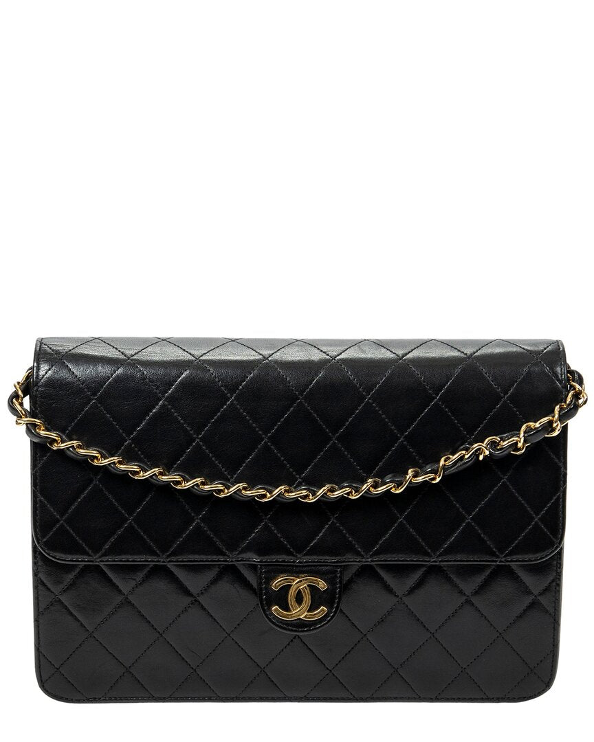 Chanel Chanel Black Quilted Lambskin Leather Vintage Push Lock Straight Flap (Authentic