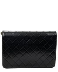 Chanel Chanel Black Quilted Lambskin Leather Vintage Push Lock Straight Flap (Authentic