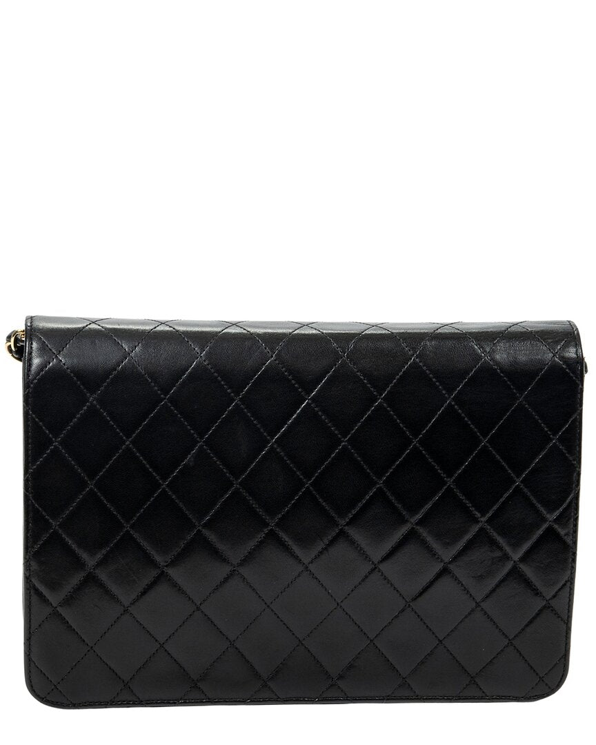Chanel Chanel Black Quilted Lambskin Leather Vintage Push Lock Straight Flap (Authentic