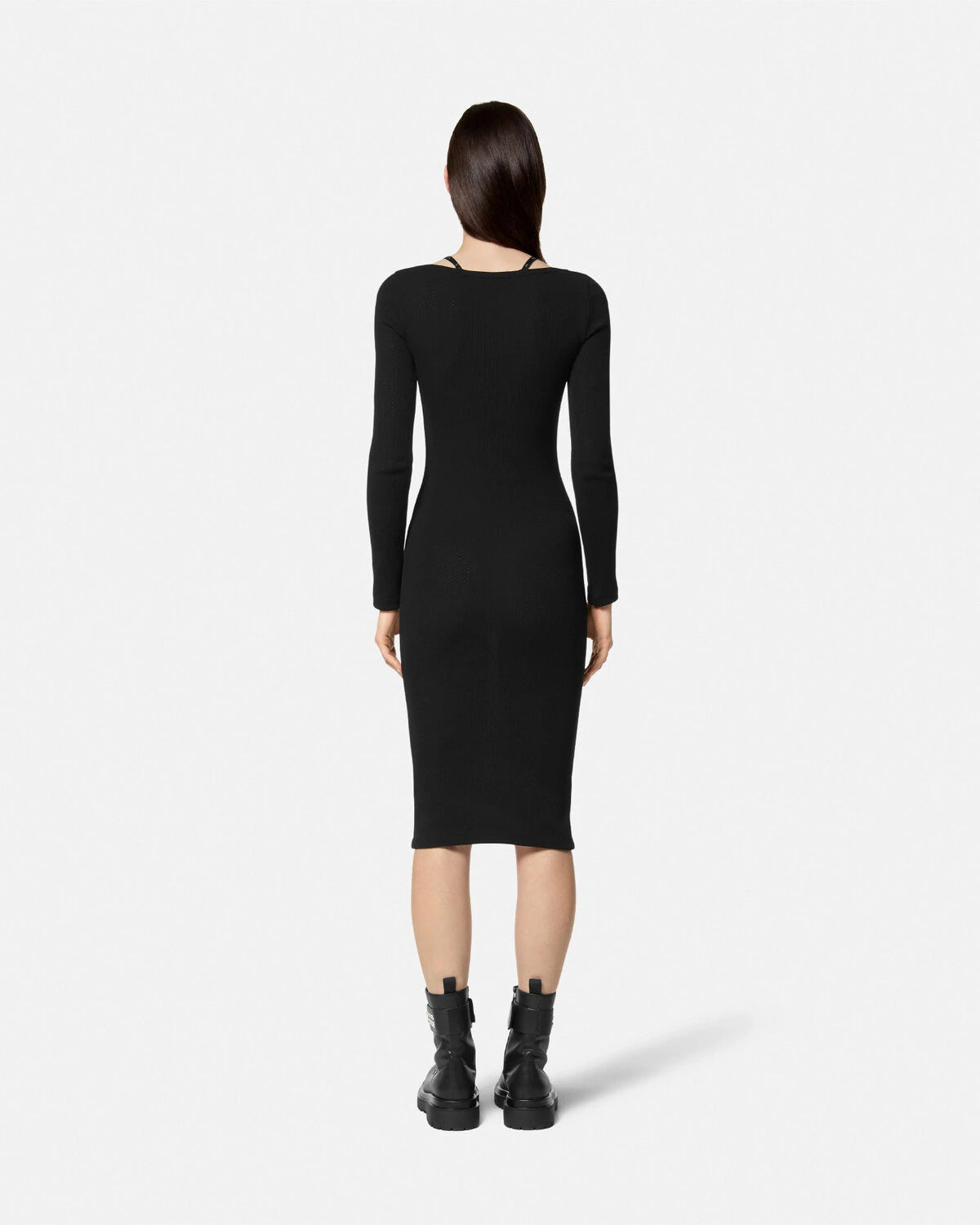 Versace Jeans Couture Long Sleeve Fitted Black Dress with Logo Strap Bluefly Versace Jeans Couture Long Sleeve Fitted Black Dress with Logo Strap Bluefly