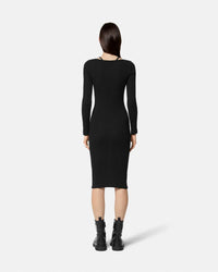 Versace Jeans Couture Long Sleeve Fitted Black Dress with Logo Strap