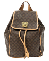 CELINE Celine Brown & Tan Macadam Coated Canvas Small Flap Drawstring Backpack