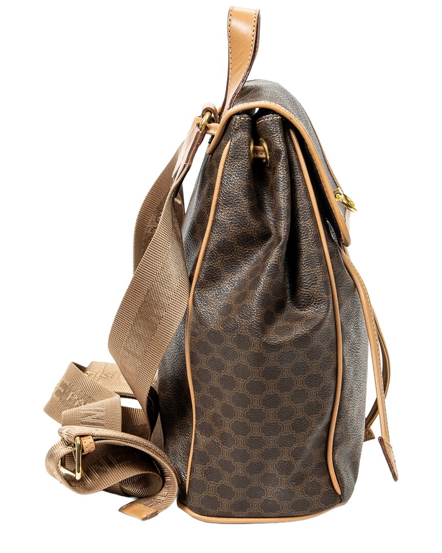CELINE Celine Brown & Tan Macadam Coated Canvas Small Flap Drawstring Backpack