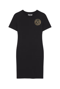 Versace Jeans Couture Black T-Shirt Dress with Gold Crest Logo