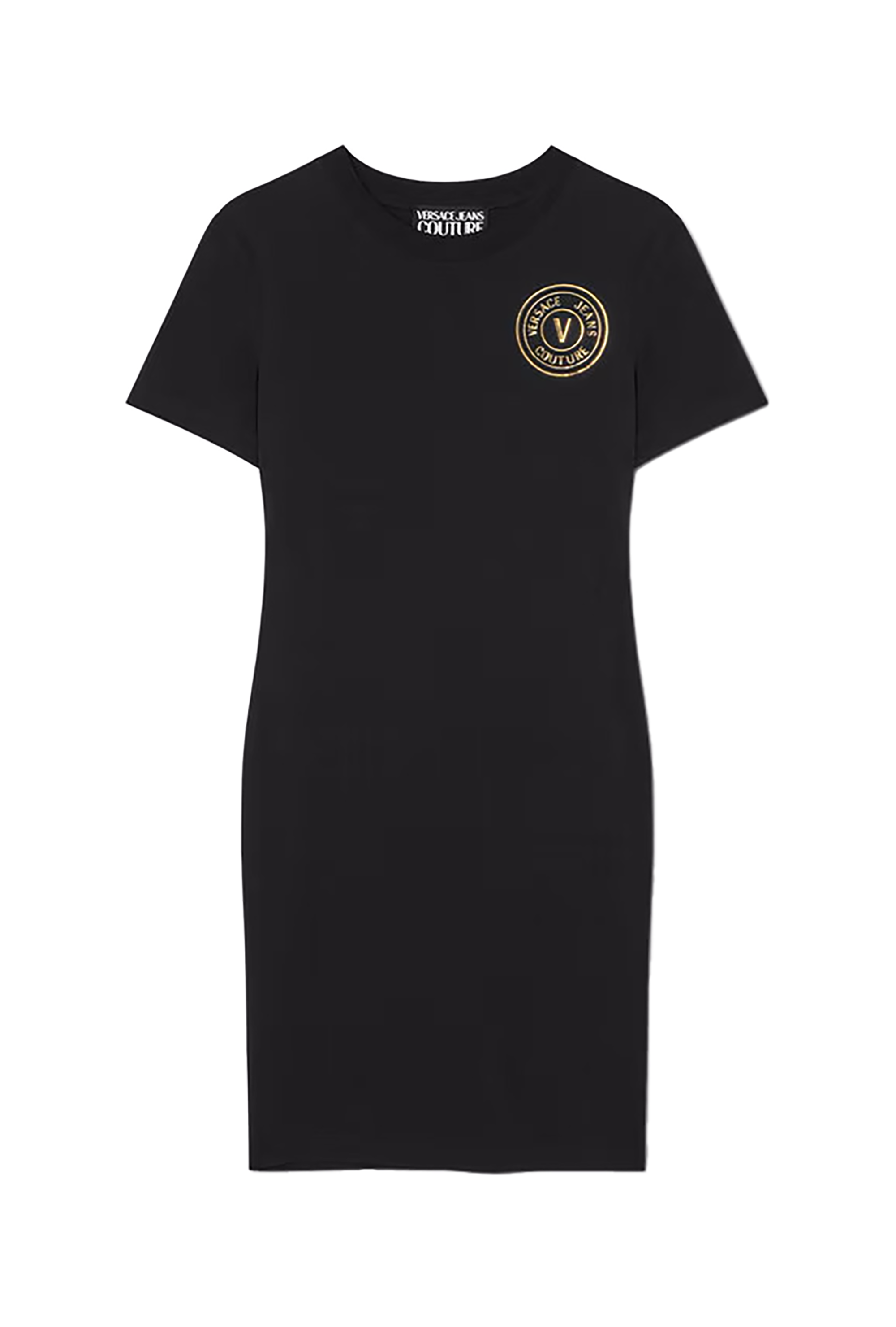 Versace Jeans Couture Black T-Shirt Dress with Gold Crest Logo