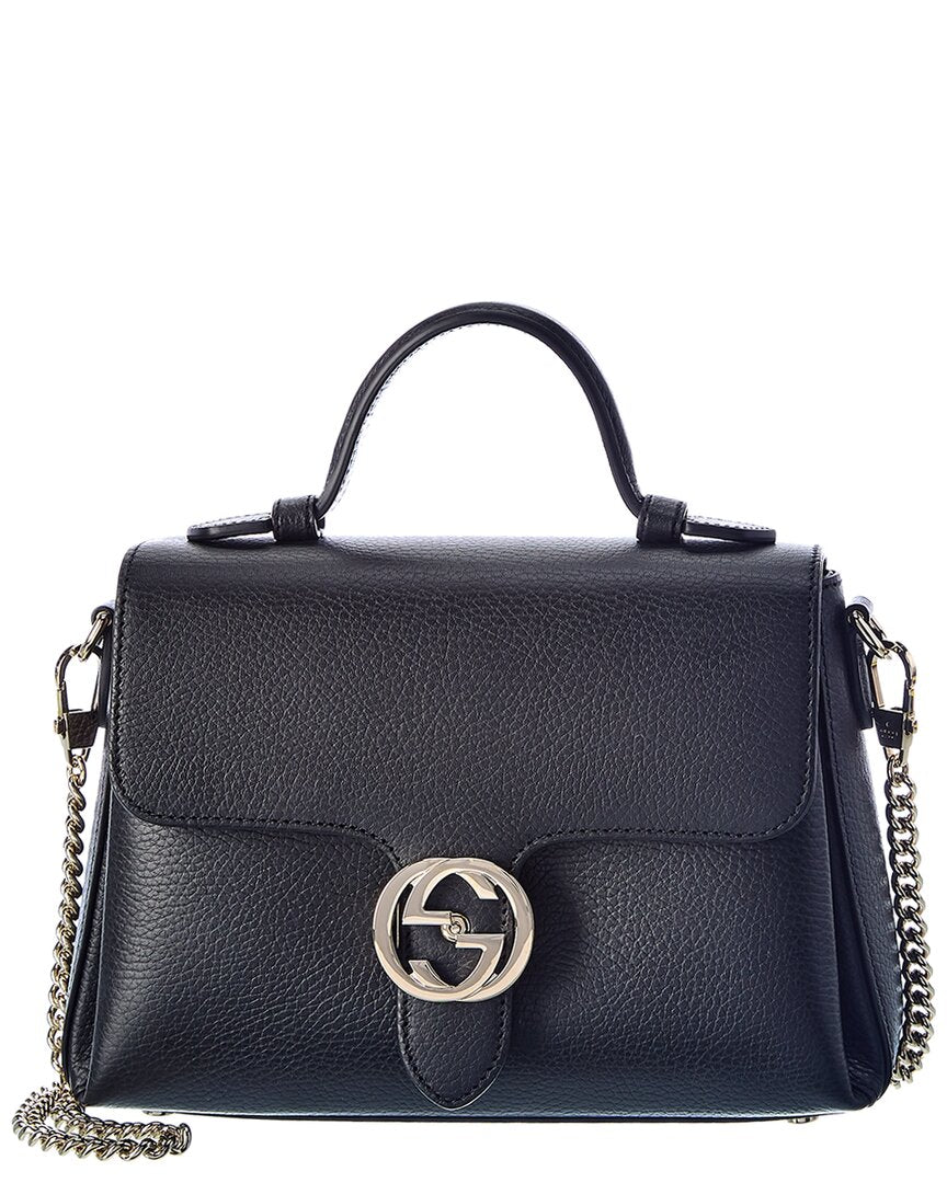 Gucci Logo Leather Top Handle Bag ONE SIZE Black
