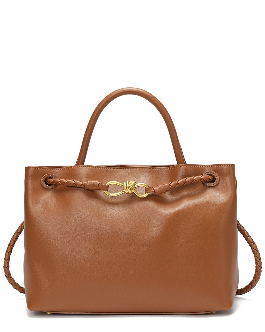Tiffany & Fred Paris Large Smooth Leather Tote ONE SIZE Caramel