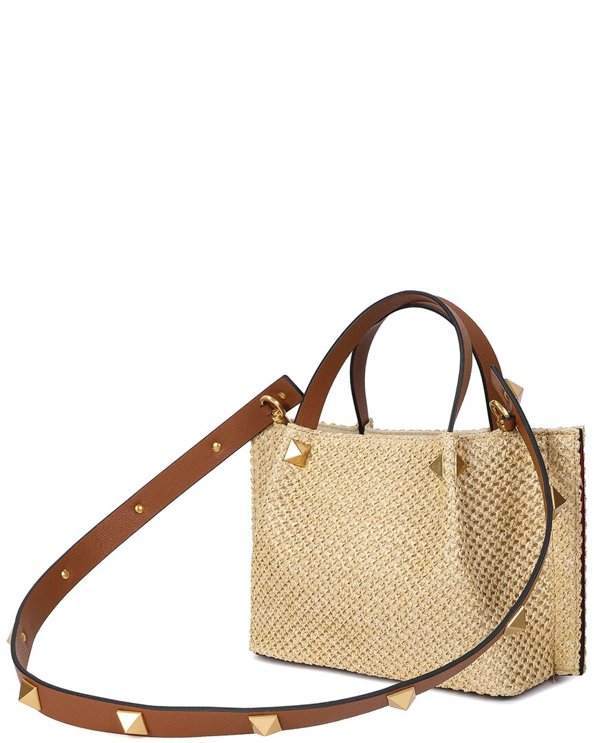Tiffany & Fred Paris Raffia & Leather Top-Handle S