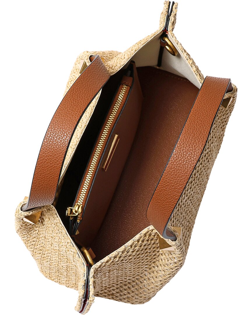 Tiffany & Fred Paris Raffia & Leather Top-Handle S
