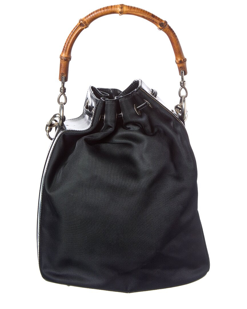 Gucci Black Not Selected Nylon Bamboo Two-Way Bucket Bag (Authentic Pre-Loved)