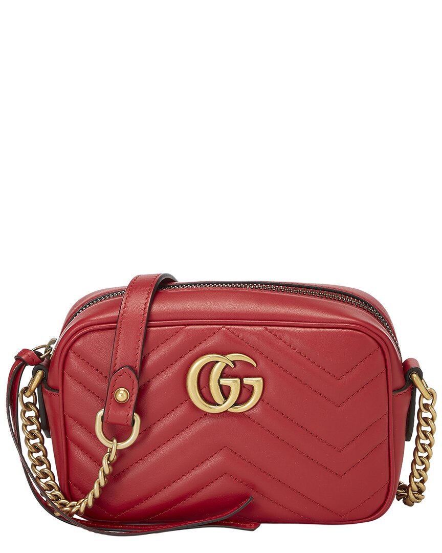 Gucci Gucci Red Leather Gg Marmont Crossbody Bag Mini (Authentic Pre-Loved)
