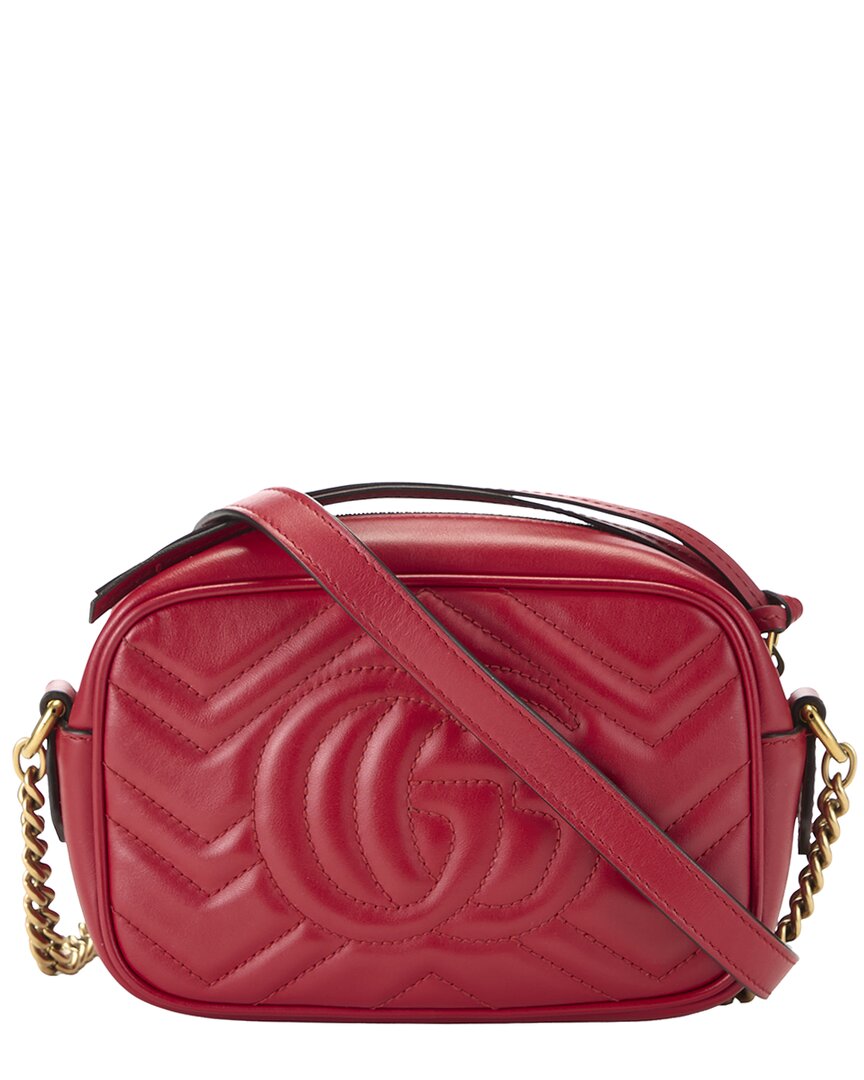 Gucci Gucci Red Leather Gg Marmont Crossbody Bag Mini (Authentic Pre-Loved)