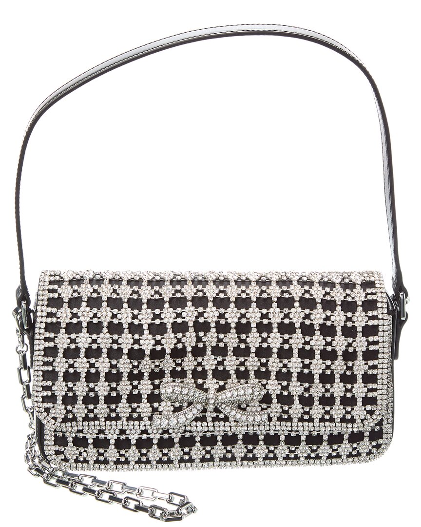 Self-Portrait Crystal Leather Baguette Bag ONE SIZE Black