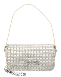 Self-Portrait Crystal Leather Baguette Bag White ONE SIZE