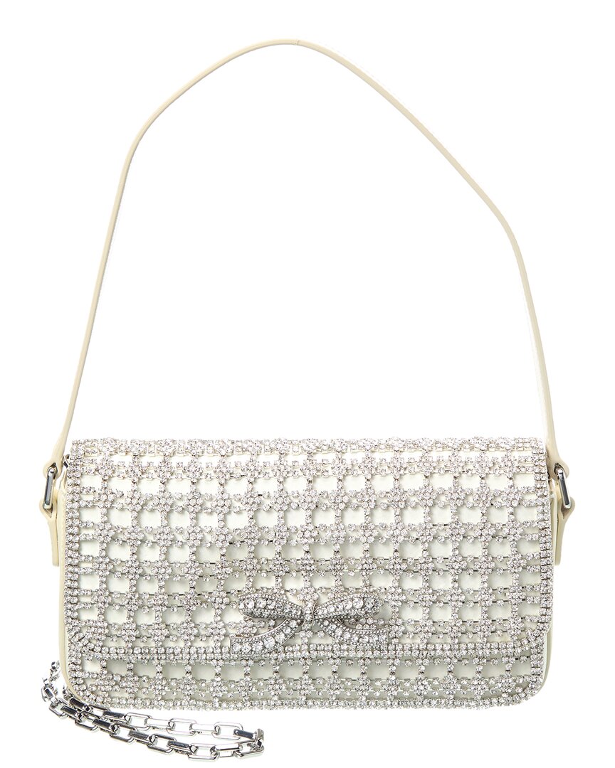 Self-Portrait Crystal Leather Baguette Bag White ONE SIZE