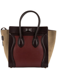 CELINE Celine Brown & Dark Red Grained Leather Luggage Handbag (Authentic Pre-Loved)