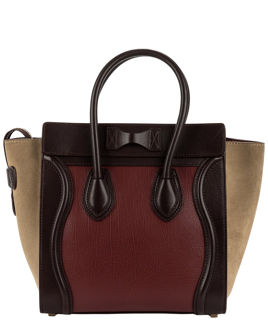 CELINE Celine Brown & Dark Red Grained Leather Luggage Handbag (Authentic Pre-Loved)