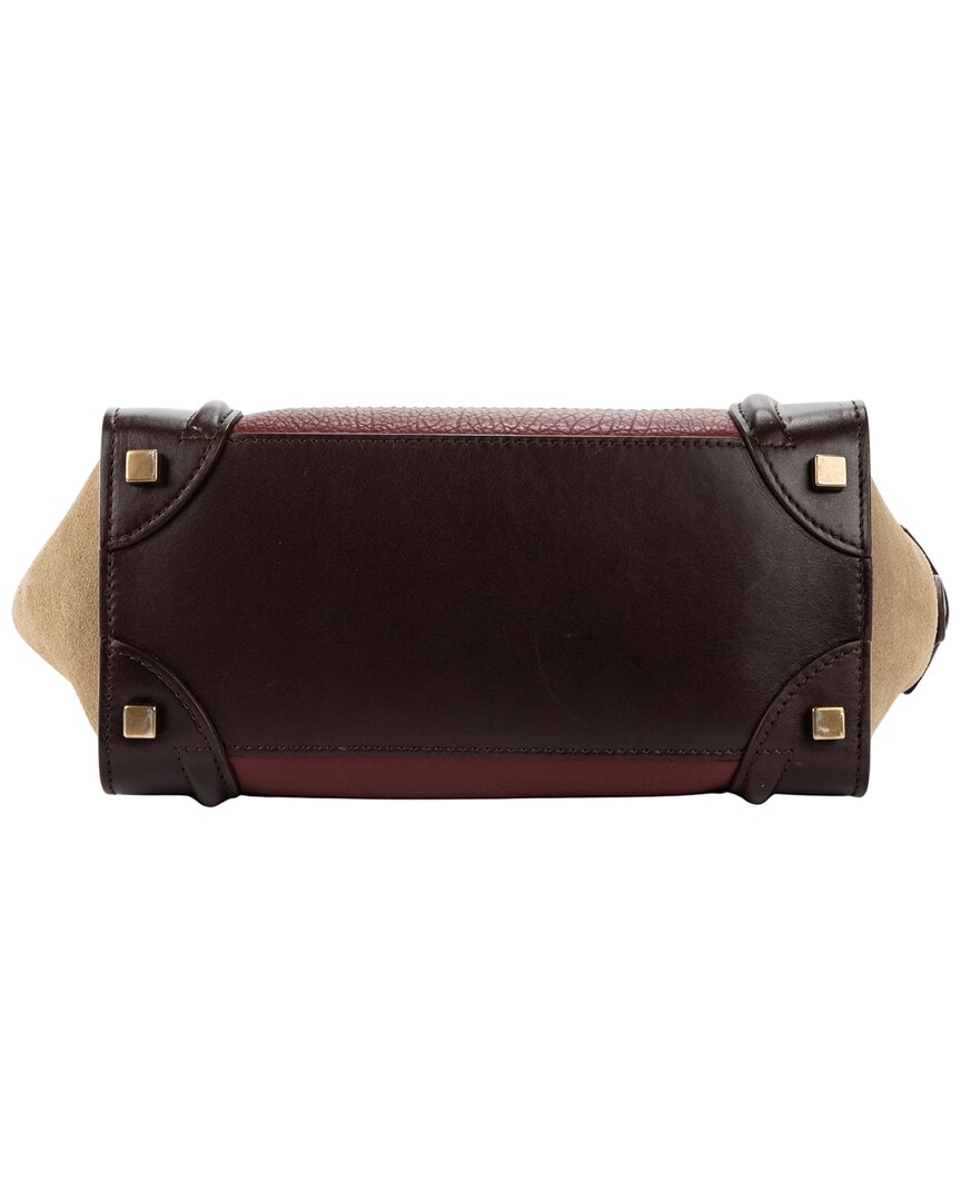 CELINE Celine Brown & Dark Red Grained Leather Luggage Handbag (Authentic Pre-Loved)
