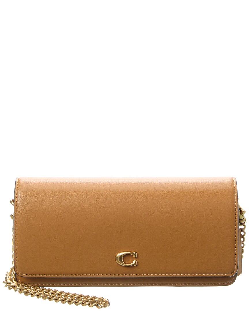 Coach Evie Leather Long Wallet With Chain Brown ONE SIZE