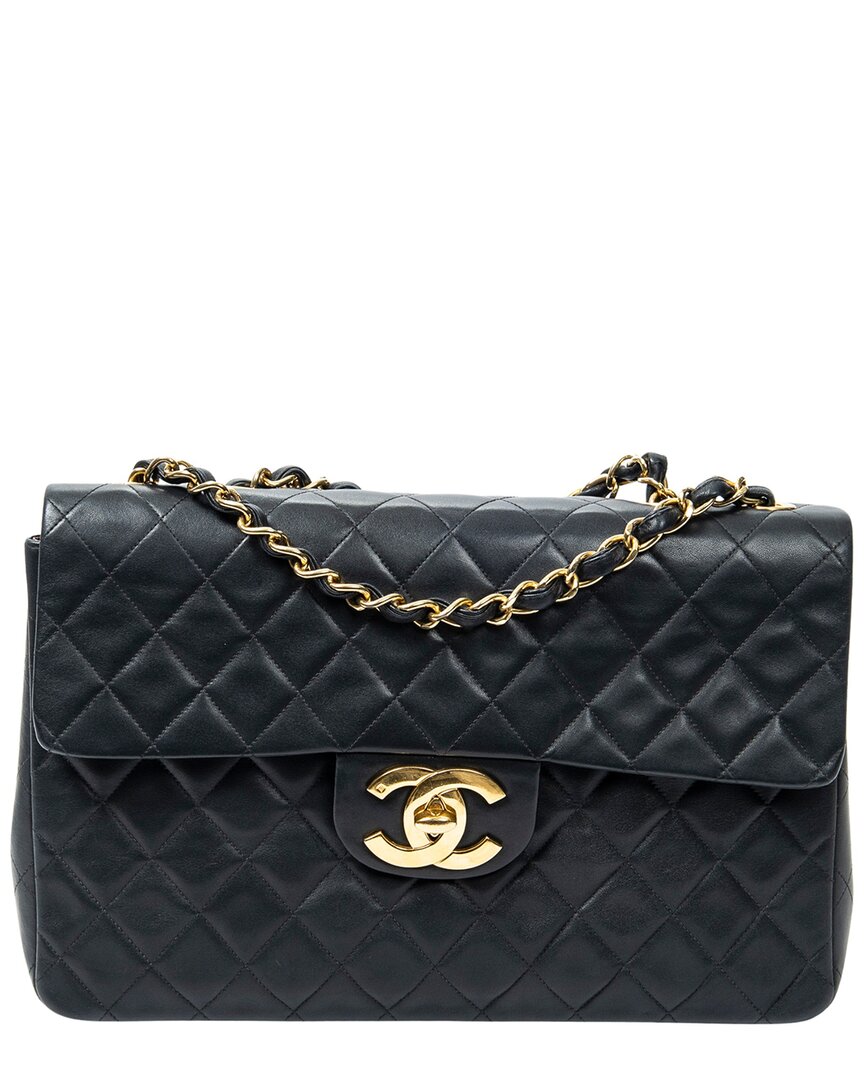 Chanel Chanel Black Quilted Lambskin Leather Maxi Jumbo Xl Flap (Authentic Pre-Loved)