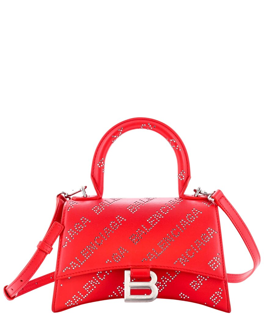 Balenciaga Balenciaga Red All Over Logo Crystals Leather Hourglass Top Handle, Never