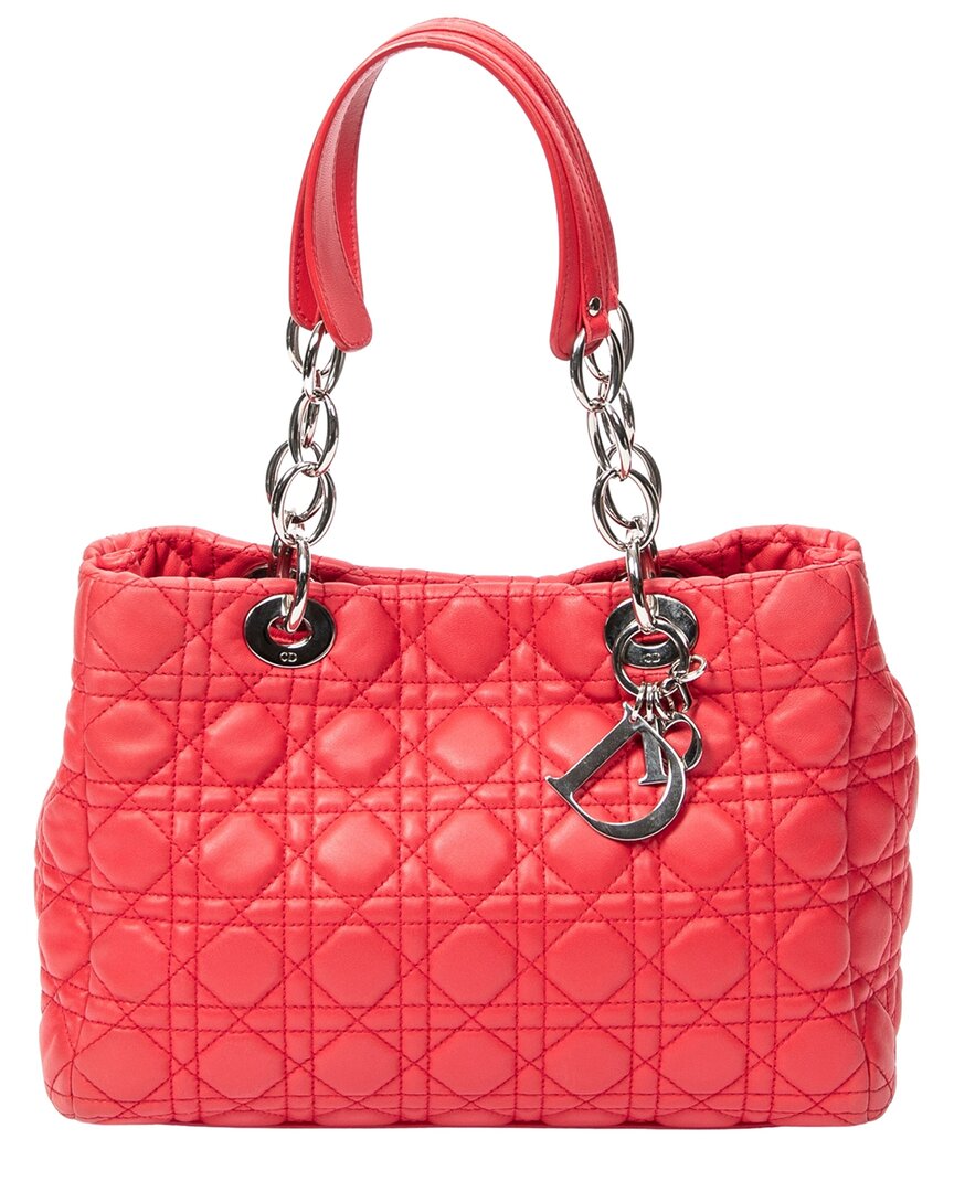 Dior Dior Red Cannage Lambskin Leather Small Soft Shopping Tote (Authentic Pre-
