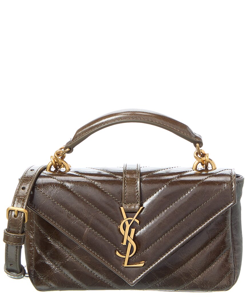 Saint Laurent College Mini Leather Shoulder Bag ONE SIZE Brown Multi
