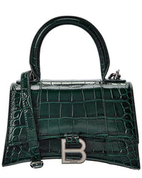 Balenciaga Hourglass Xs Croc-Embossed Leather Top Handle Satchel ONE SIZE Green