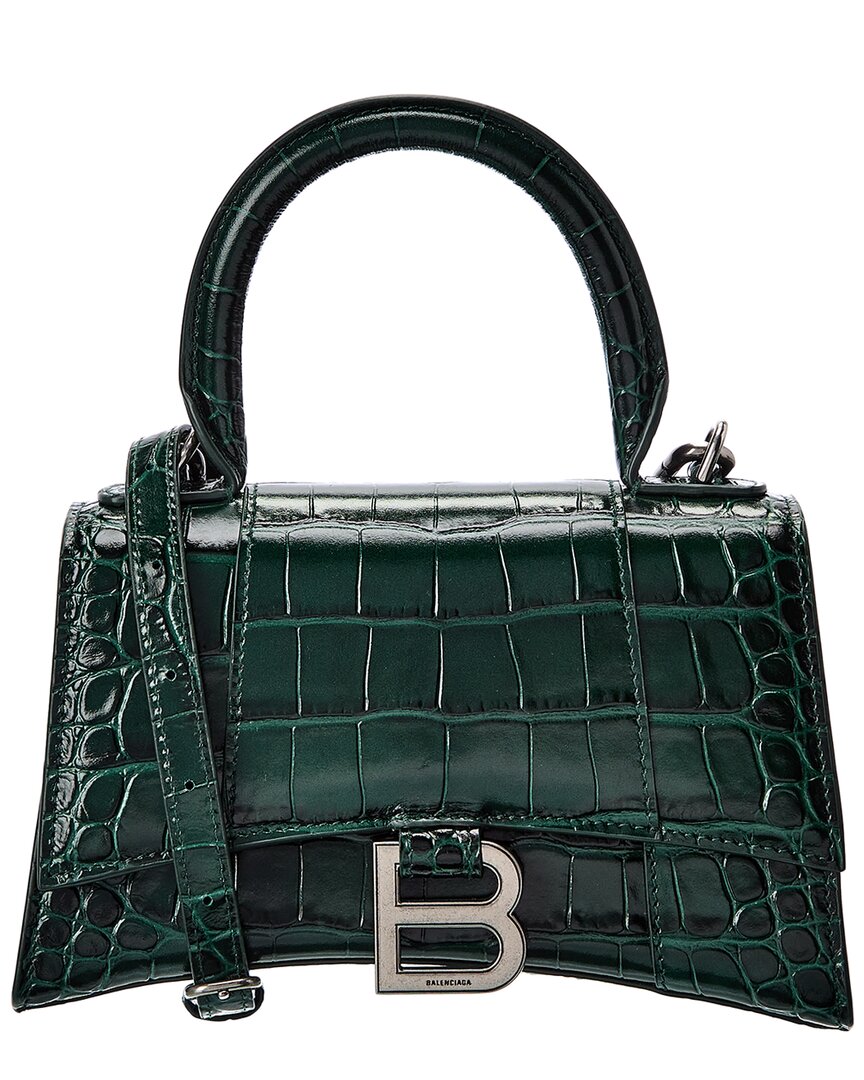 Balenciaga Hourglass Xs Croc-Embossed Leather Top Handle Satchel ONE SIZE Green