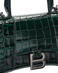 Balenciaga Hourglass Xs Croc-Embossed Leather Top Handle Satchel