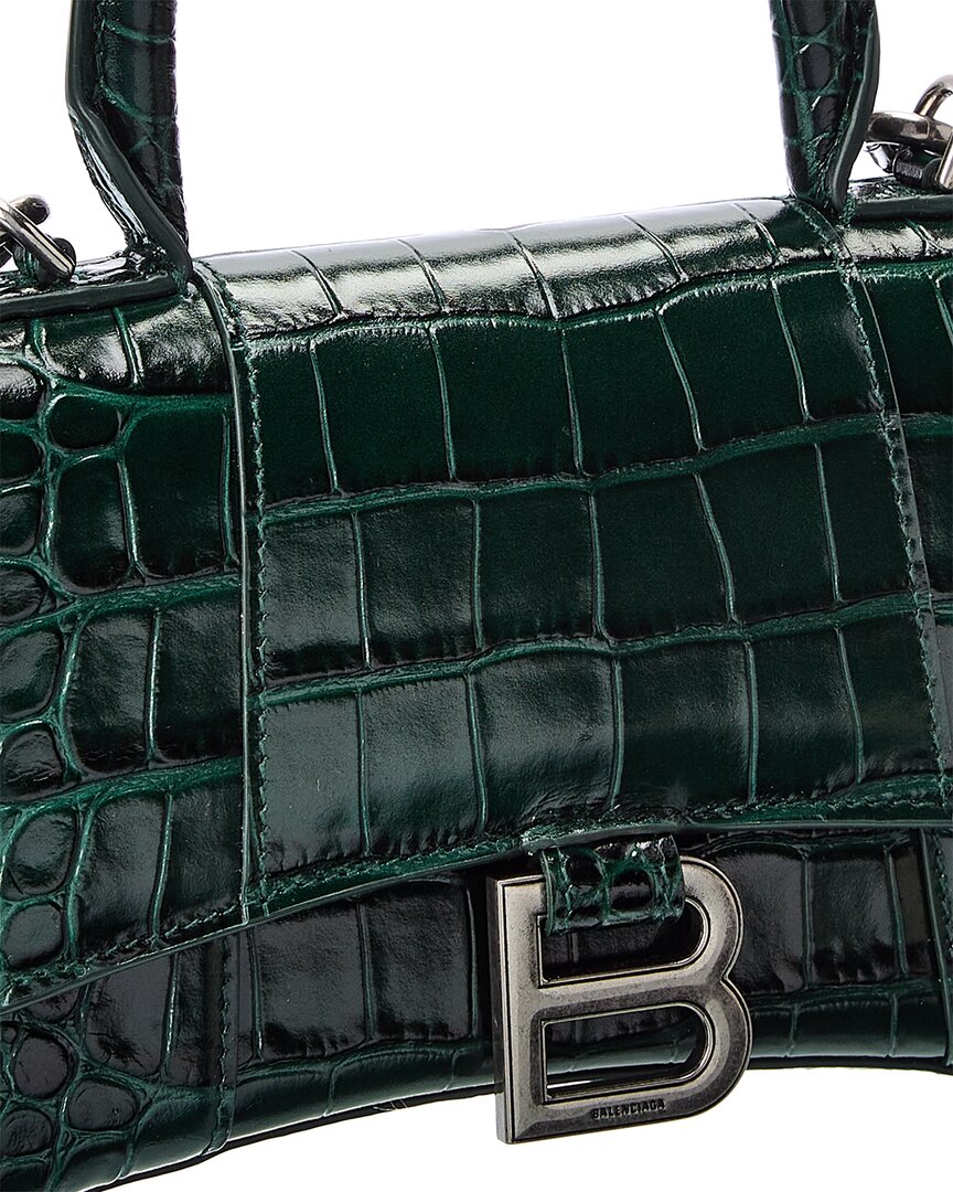Balenciaga Hourglass Xs Croc-Embossed Leather Top Handle Satchel