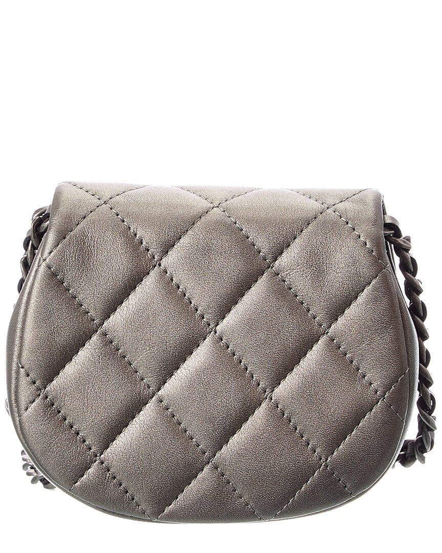 Pre-Owned Chanel Grey & Silver Calfskin Chain Shoulder Bag (Authentic Pre-Loved)
