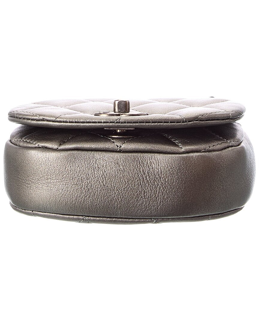 Pre-Owned Chanel Grey & Silver Calfskin Chain Shoulder Bag (Authentic Pre-Loved)