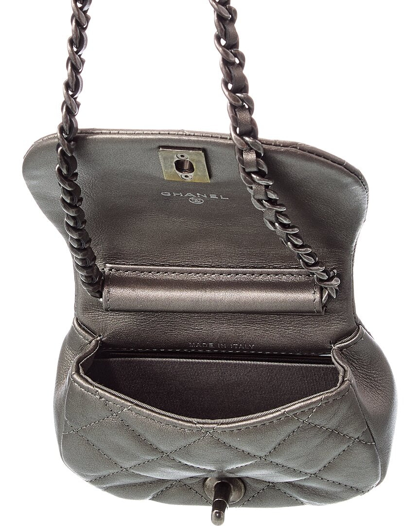 Pre-Owned Chanel Grey & Silver Calfskin Chain Shoulder Bag (Authentic Pre-Loved)