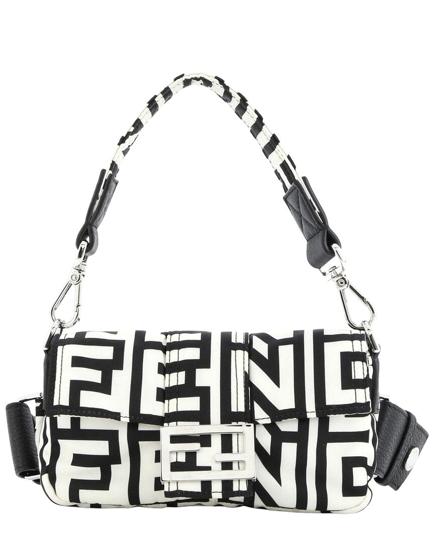 FENDI Fendi White & Black Printed Nylon Canvas X Marc Jacobs Baguette Nm (Authentic