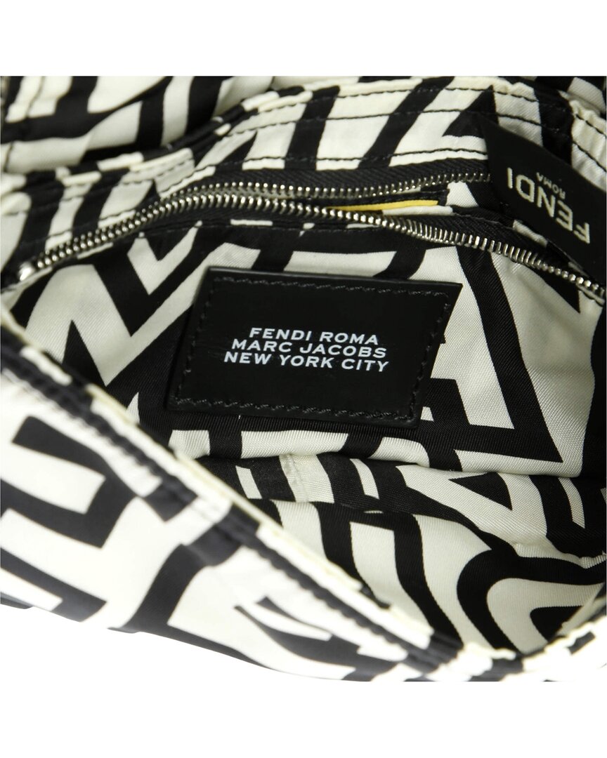 FENDI Fendi White & Black Printed Nylon Canvas X Marc Jacobs Baguette Nm (Authentic