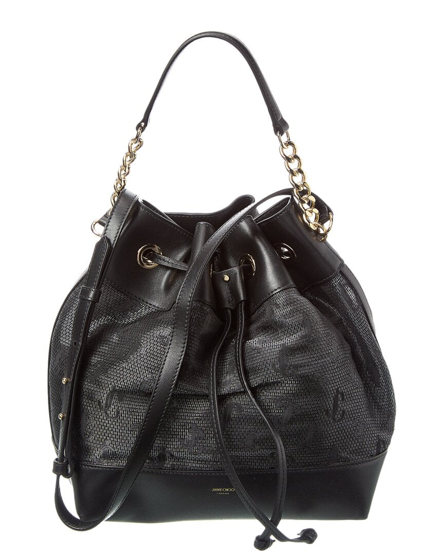 Jimmy Choo Juno Mesh & Leather Bucket Bag ONE SIZE Black