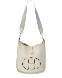 Hermès White Clemence Leather Clemence Messenger Bag (Authentic Pre-Loved)