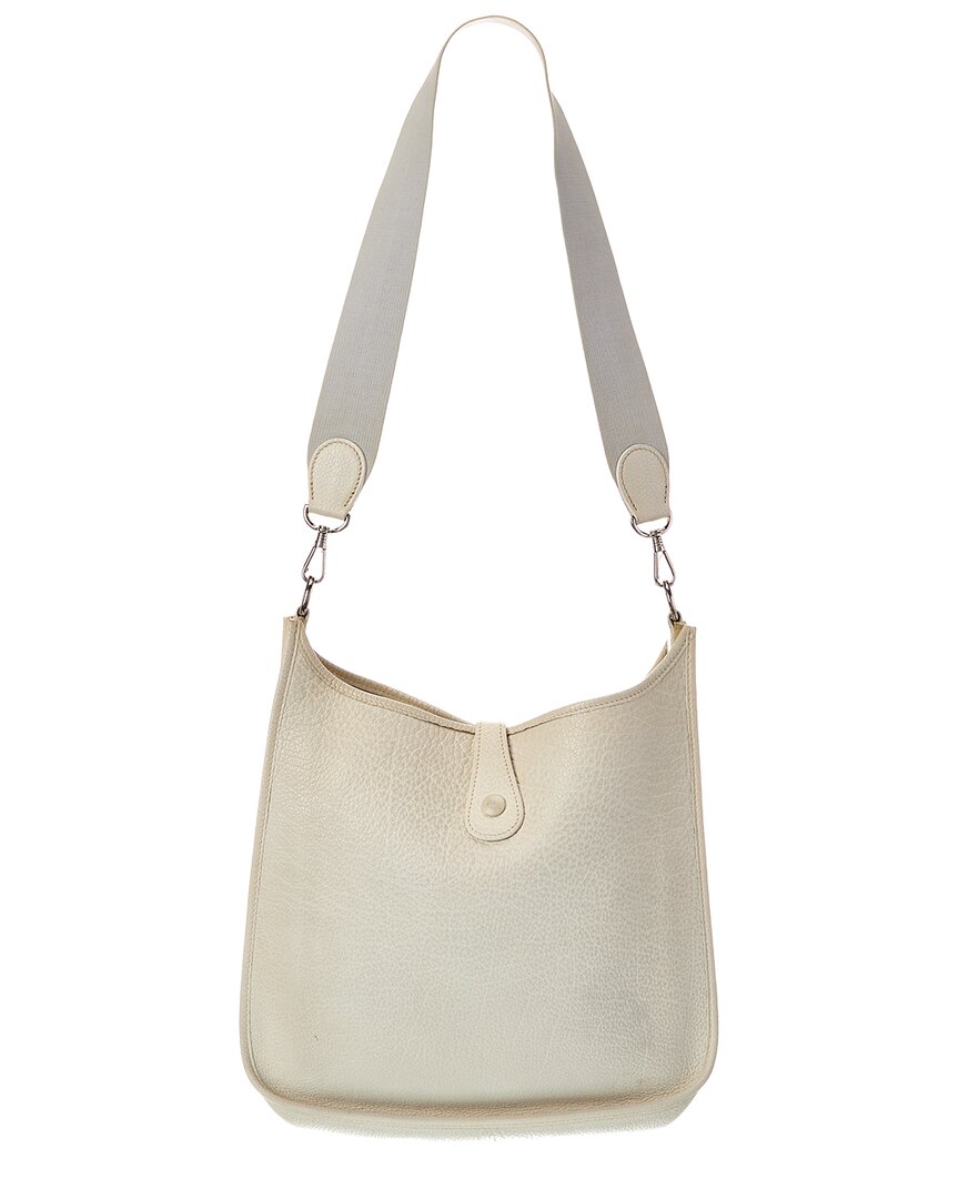 Hermès White Clemence Leather Clemence Messenger Bag (Authentic Pre-Loved)